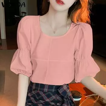 VONDA Женские летние свободные блузки с круглым вырезом и средним рукавом