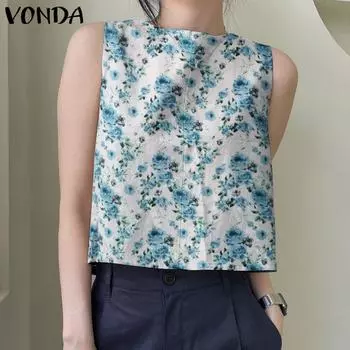 VONDA Женские летние свободные майки без рукавов с круглым вырезом и цветочным принтом 4XL розовый
