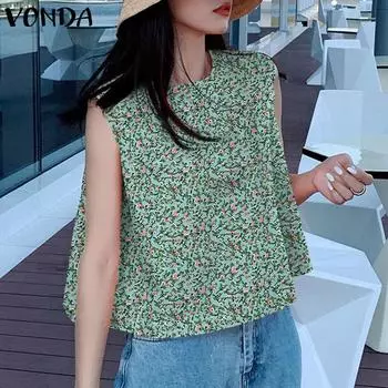 VONDA Женские летние свободные майки без рукавов с круглым вырезом и цветочным принтом 4XL красный
