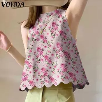 VONDA Женские летние свободные майки с круглым вырезом и цветочным принтом