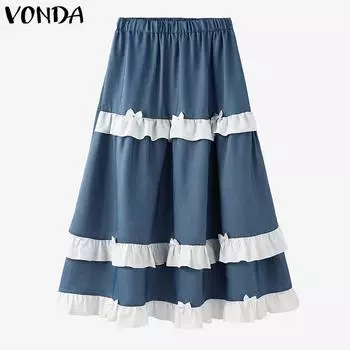 VONDA Женские летние свободные юбки А-силуэта с эластичной резинкой на талии S синий