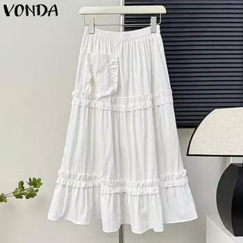 VONDA Женские летние юбки с эластичной талией и кружевом, однотонные S чёрный