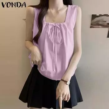 VONDA Женские майки без рукавов с квадратным вырезом, однотонные, с завязками S жёлтый