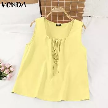 VONDA Женские майки с квадратным вырезом без рукавов, однотонные, на бретелях S жёлтый