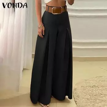 VONDA Женские модные брюки-трапеции с высокой талией, однотонные, широкие брюки S чёрный