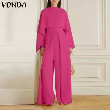 VONDA Женские модные комбинезоны с длинным рукавом, однотонные, на молнии, многослойные S темно-розовый
