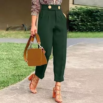 VONDA Женские модные плиссированные укороченные брюки с карманами и пуговицами с высокой талией