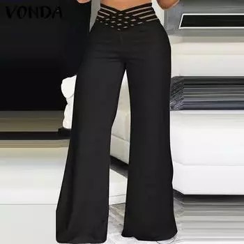 VONDA женские модные сетчатые брюки с высокой талией и перекрестными карманами, однотонные M чёрный