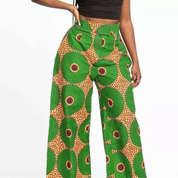 VONDA Женские модные свободные широкие брюки с высокой талией и принтом 4XL оранжевый