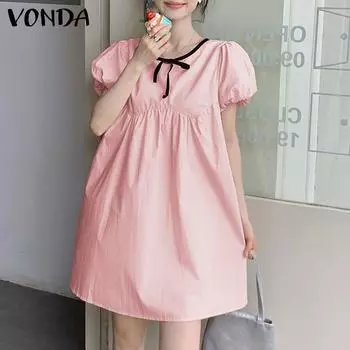 VONDA Женские однотонные платья с круглым вырезом и коротким рукавом S жёлтый