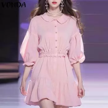 VONDA Женские однотонные платья с лацканами и рукавами 3/4 2XL розовый