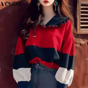 VONDA Женские осенние блузки с длинным рукавом и контрастным лацканом S жёлтый