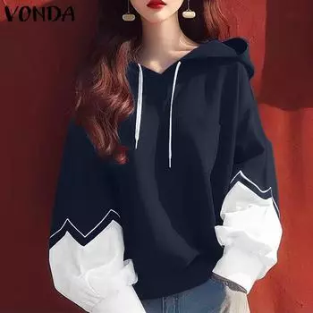 VONDA Женские осенние контрастные цветные толстовки с капюшоном и длинным рукавом S жёлтый