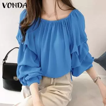 VONDA женские осенние однотонные блузки с круглым вырезом и длинными рукавами в складку S жёлтый