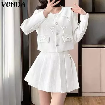 VONDA Женские осенние однотонные куртки с круглым вырезом и длинным рукавом S белый