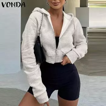 VONDA Женские осенние однотонные свитера с капюшоном и длинными рукавами S коричневый