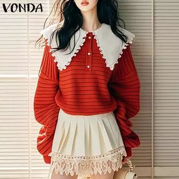 VONDA Женские осенние полосатые толстовки с длинным рукавом и лацканами S жёлтый