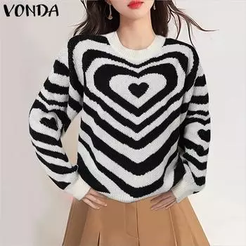 VONDA Женские осенние свитера с круглым вырезом и длинным рукавом с принтом в виде сердца M розовый