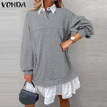 VONDA Женские осенние толстовки с длинным рукавом и контрастными лацканами S чёрный