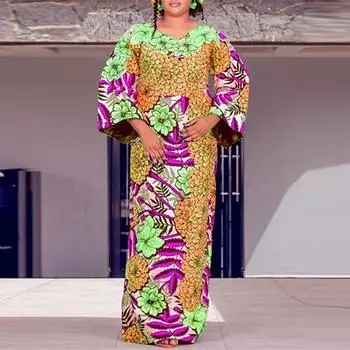 VONDA Женские платья больших размеров с круглым вырезом и длинными рукавами с принтом M темно-розовый