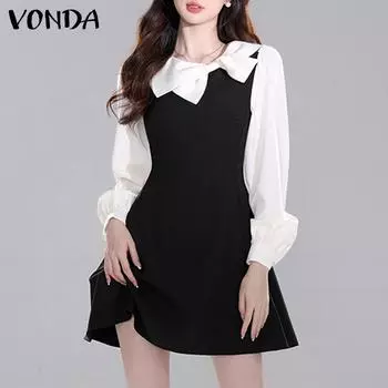 VONDA Женские платья с круглым вырезом и длинным рукавом, контрастного цвета 2XL белый