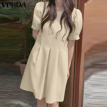 VONDA женские плиссированные короткие платья с круглым вырезом и короткими рукавами