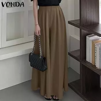 VONDA женские плиссированные широкие повседневные свободные длинные брюки