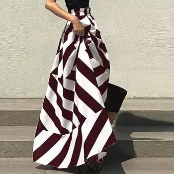 VONDA Женские повседневные длинные плиссированные юбки с эластичным поясом и полосатым принтом S вино красного