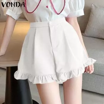 VONDA Женские повседневные летние однотонные свободные кружевные шорты S белый
