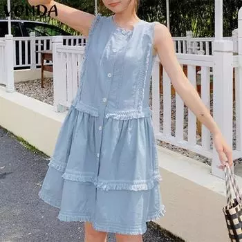 VONDA Женские повседневные однотонные платья без рукавов с круглым вырезом 3XL синий