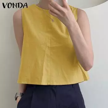 VONDA женские повседневные однотонные свободные майки без рукавов с круглым вырезом и нерегулярным подолом