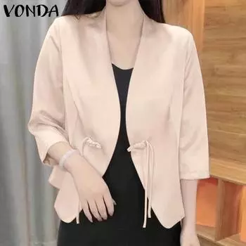 VONDA Женские повседневные однотонные свободные пиджаки с рукавами 3/4 на пуговицах S чёрный