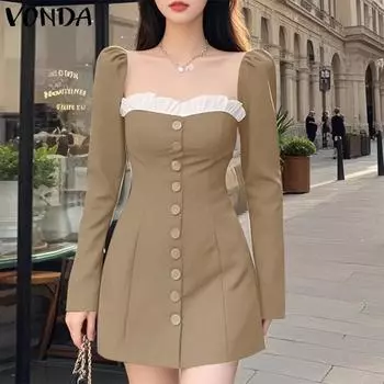 VONDA Женские повседневные платья А-силуэта с квадратным вырезом и длинным рукавом L чёрный
