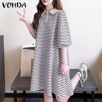 VONDA Женские повседневные полосатые платья-рубашки с рукавом 3/4 S чёрный