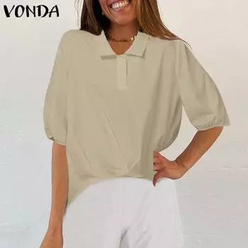 VONDA Женские повседневные рубашки свободного кроя с лацканами и рукавом 3/4 S чёрный