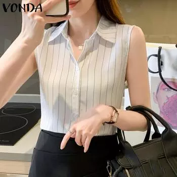 VONDA женские повседневные рубашки в полоску без рукавов в деловом стиле