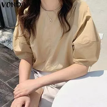 VONDA Женские повседневные свободные блузки с круглым вырезом и короткими рукавами 5XL зелёный