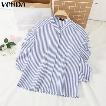 VONDA Женские повседневные свободные блузки в клетку без рукавов с воротником-стойкой