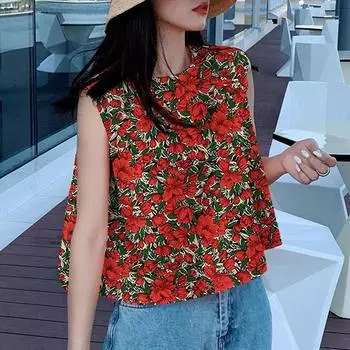 VONDA Женские повседневные свободные майки без рукавов с цветочным принтом и круглым вырезом