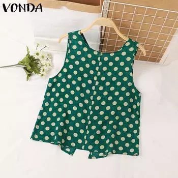 VONDA Женские повседневные свободные майки с круглым вырезом и без рукавов в горошек 3XL зелёный