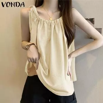 VONDA Женские повседневные свободные майки с круглым вырезом и завязкой без рукавов