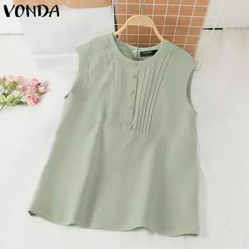 VONDA Женские повседневные свободные майки со стоячим воротником без рукавов в полоску однотонного цвета