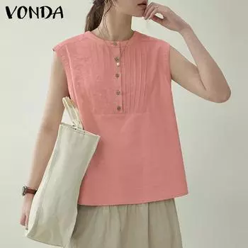 VONDA Женские повседневные свободные майки со стоячим воротником без рукавов в полоску однотонного цвета