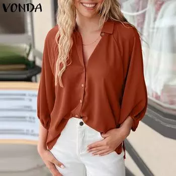 VONDA женские повседневные свободные рубашки с отложным воротником и рукавами 3/4