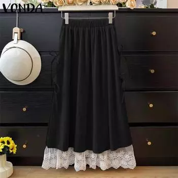 VONDA Женские повседневные юбки-трапеции с эластичной талией и сетчатым плетением S бежевый