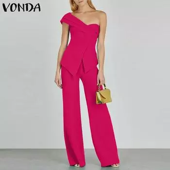 VONDA Женские прямые брюки с разрезом на одно плечо и неровным подолом