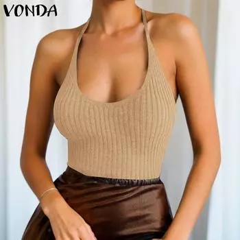 VONDA Женские свитера без рукавов с открытыми плечами и глубоким V-образным вырезом S чёрный