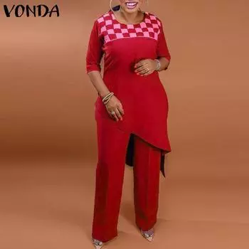 VONDA женские топы с длинными рукавами и длинные брюки, комплект одежды из 2 предметов L красный