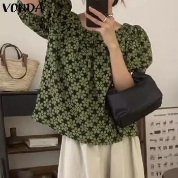 VONDA Женские топы с открытыми плечами и короткими рукавами, блузка с цветочным принтом