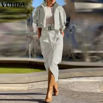 VONDA Женские винтажные комплекты с длинным рукавом и жакетом с разрезом и юбкой S чёрный